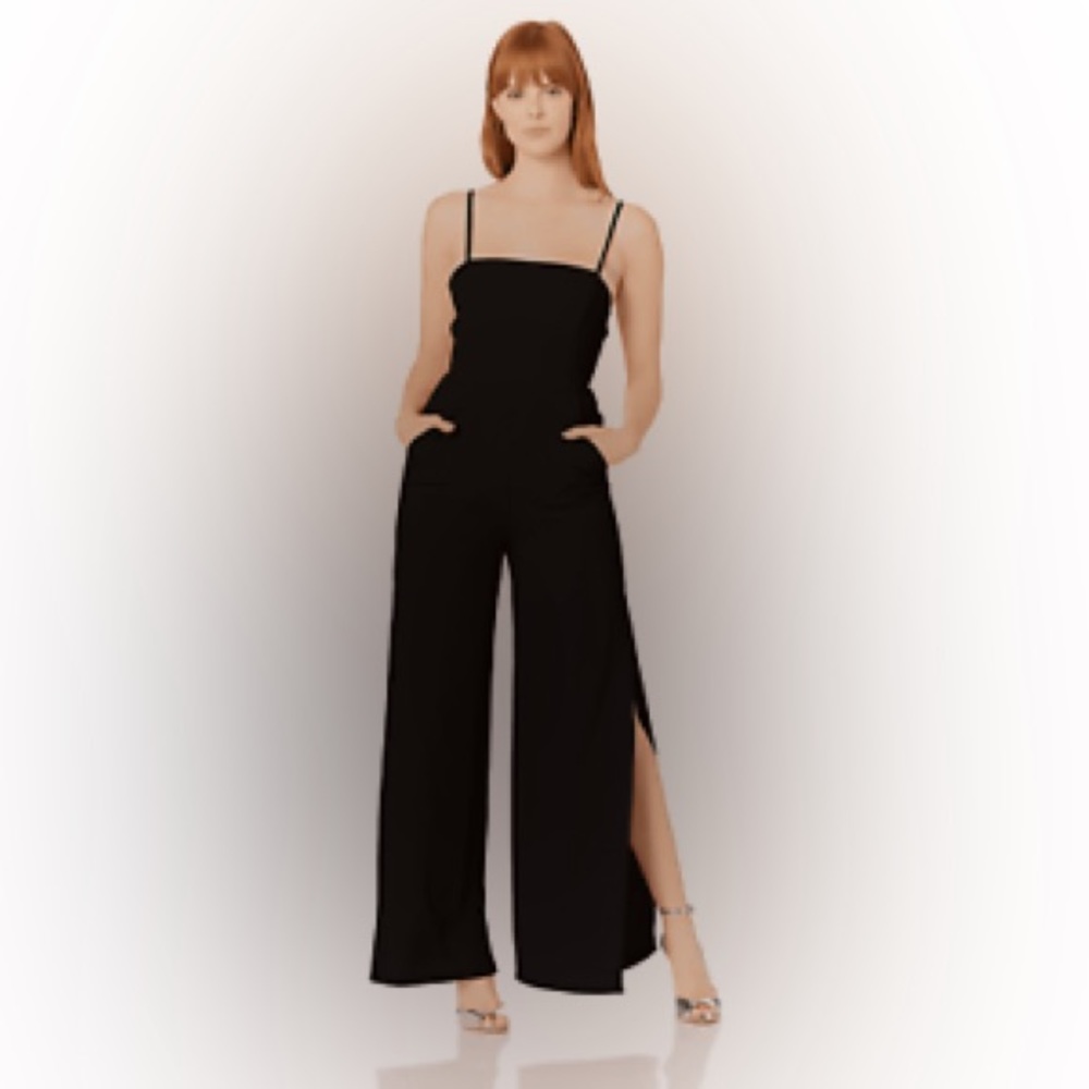 BCBGeneration Slit Ankle Woven Jumpsuit GEF9181542 Black NWT